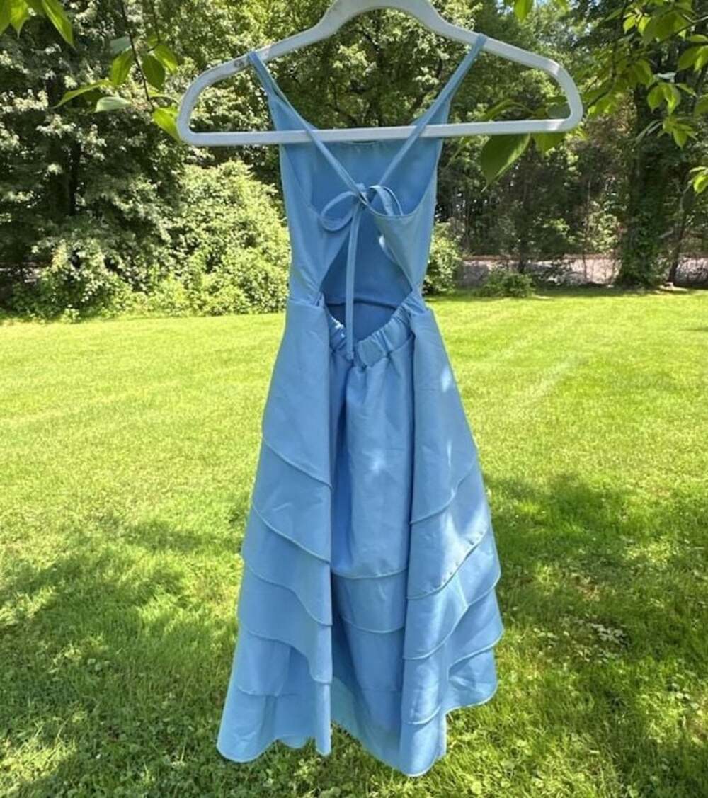 Mia Belle Girls Dress Light Blue Tiered Ruffle Backless Maxi
